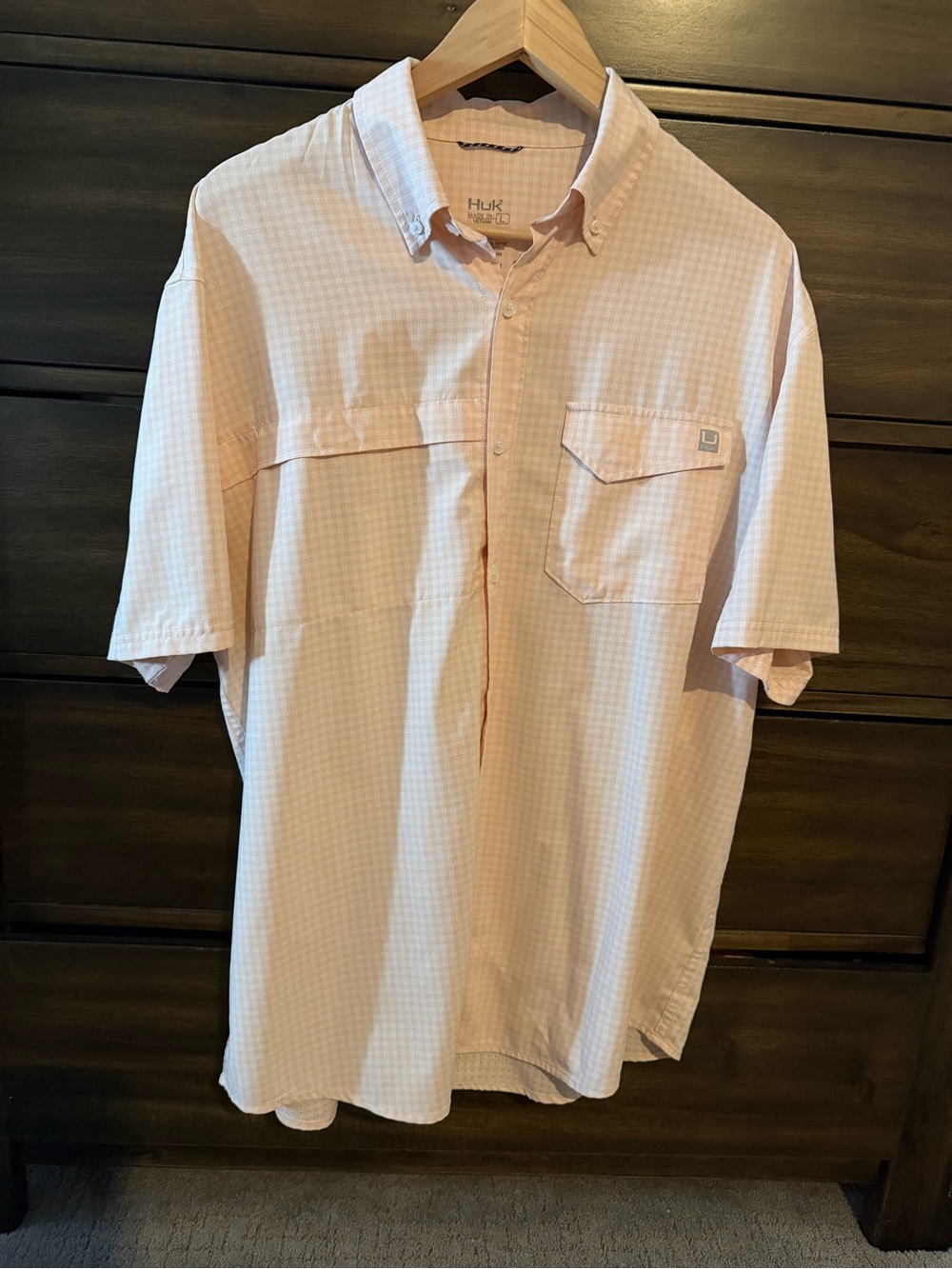 Huk Light Pink Short Sleeve Button-Down Fishing Shirt